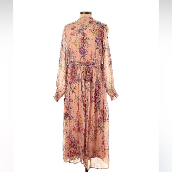 H&M Pink Purple Floral Print Long Sleeve Viscose Midi Maxi Bohemian Dress - Picture 2 of 5